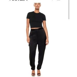 Aritzia satin black Cargo pants / revolve style